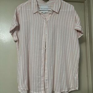 Lola River Women's Button Down Shirt in Soft Pink Stripes